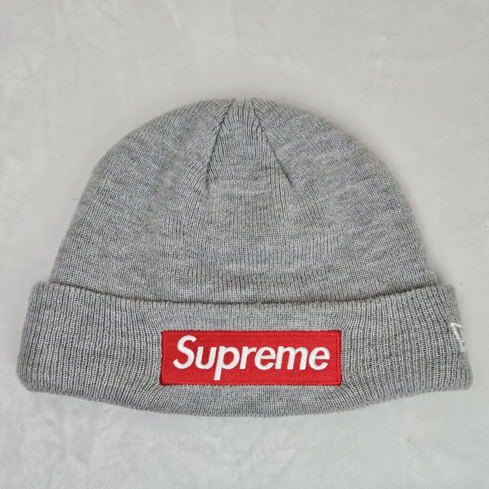 Supreme Red and Gray Beanie with Cuffed Design